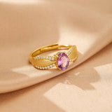 Bague Grenat ou Améthyste Argent Plaqué Or Courbe - Biloria