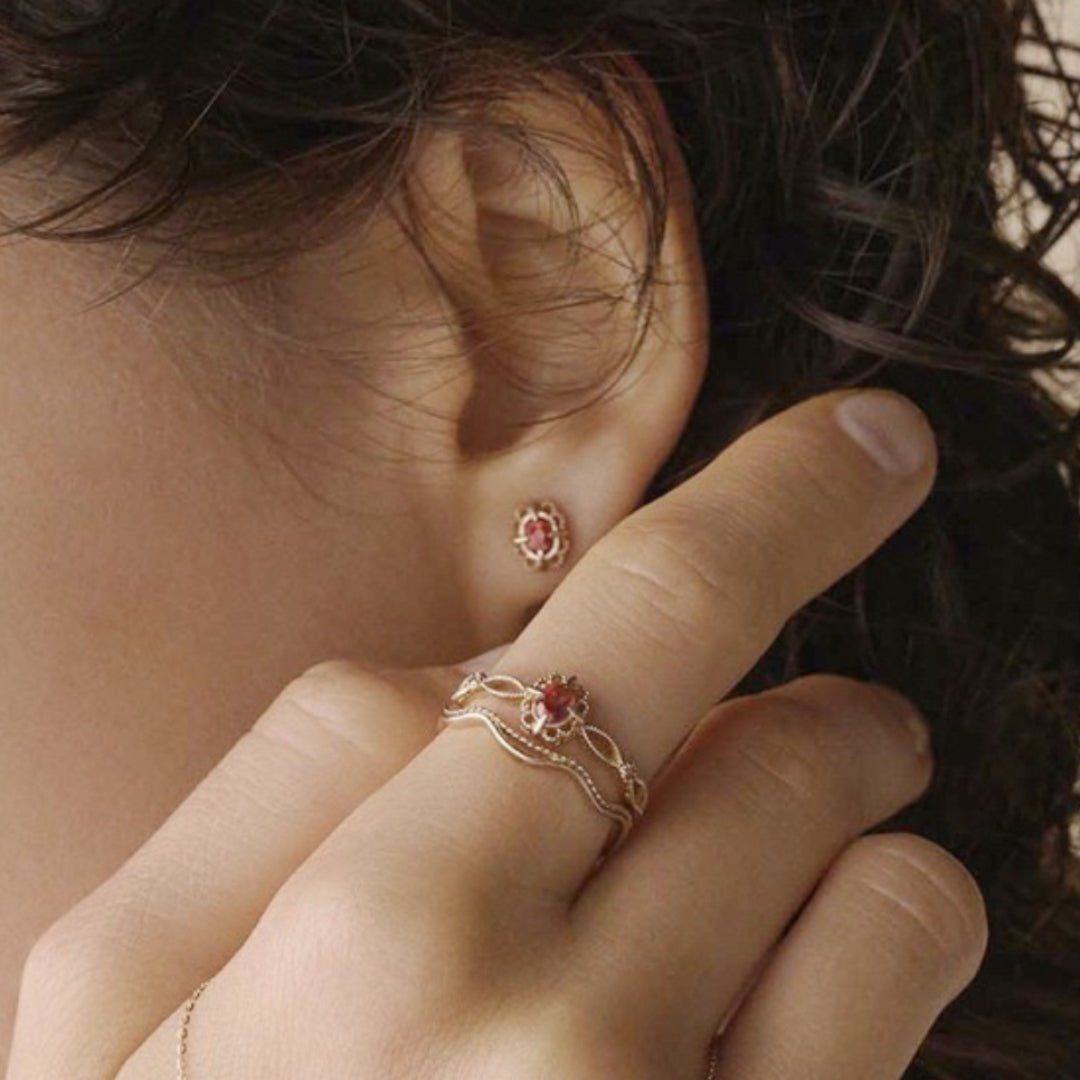 Bague Grenat Rouge – Bijou Argent Plaqué Or pour Femme - Biloria