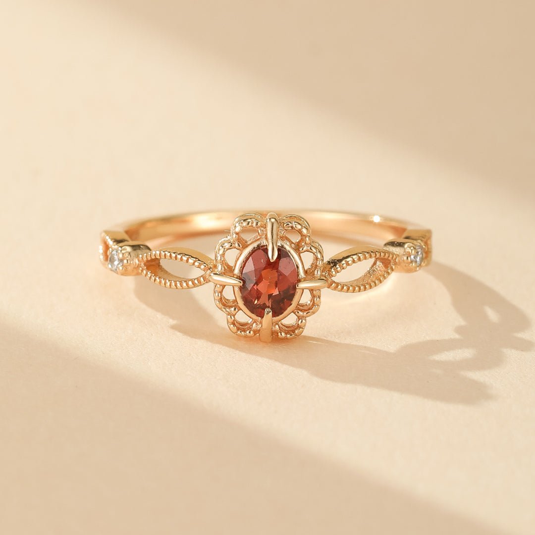 Bague Grenat Rouge – Bijou Argent Plaqué Or pour Femme - Biloria