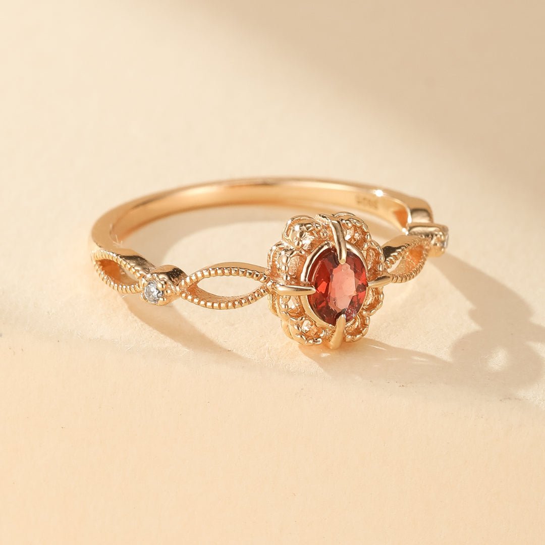 Bague Grenat Rouge – Bijou Argent Plaqué Or pour Femme - Biloria