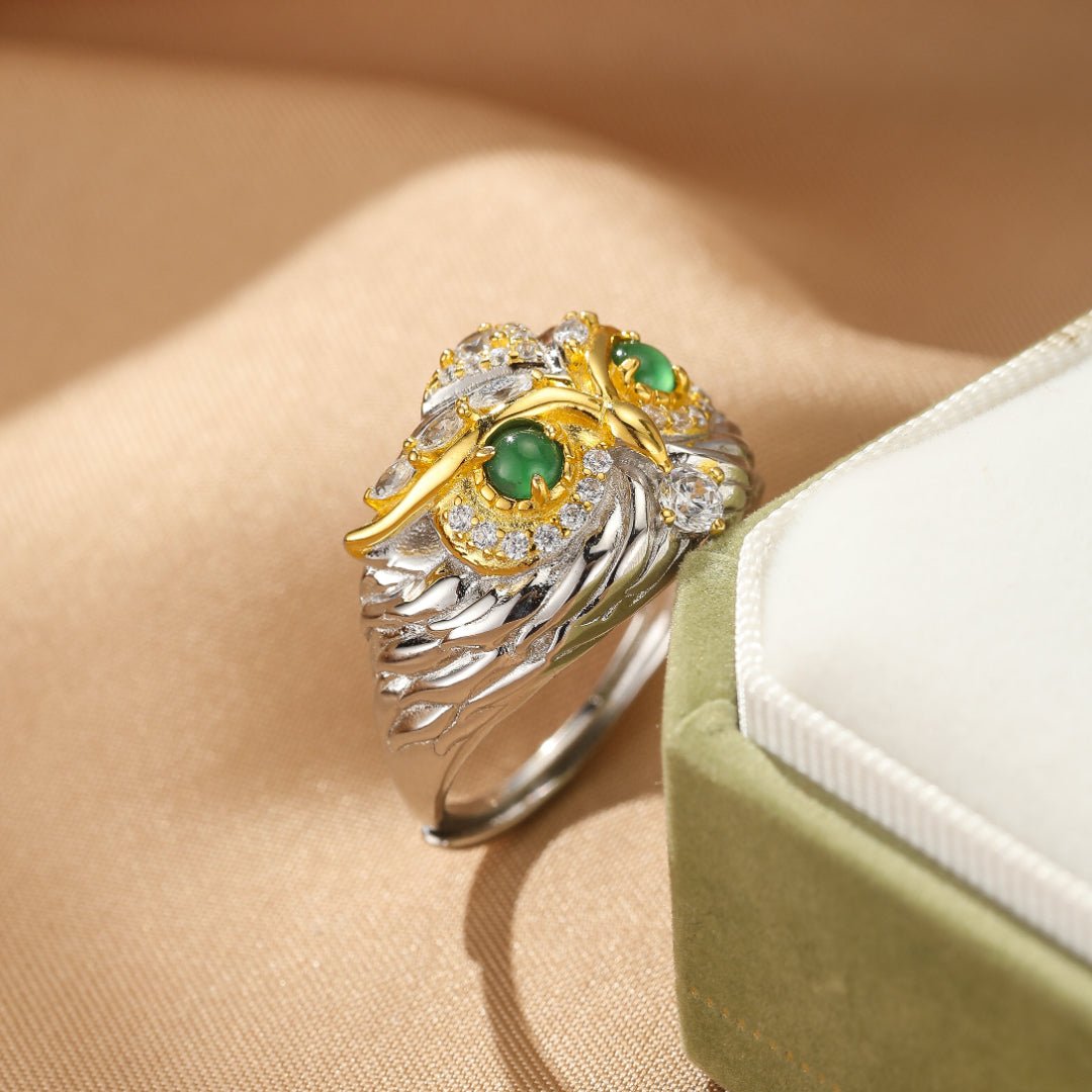 Bague Hibou Jade Argent 925 - Bijou Spirituel Protecteur - Biloria