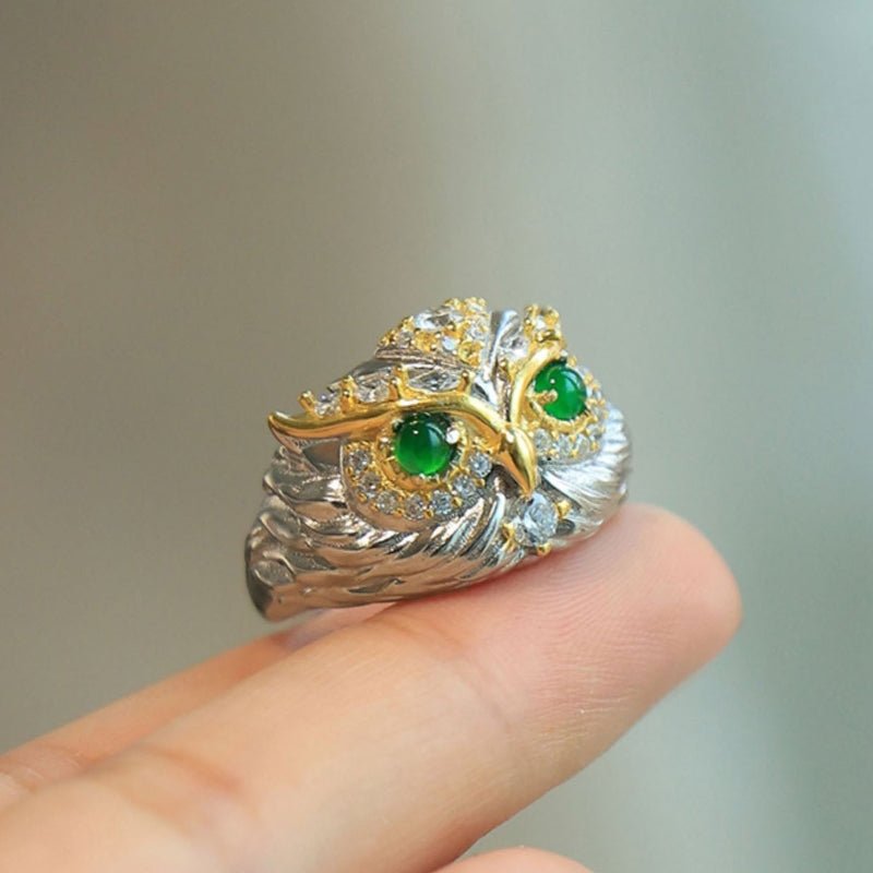 Bague Hibou Jade Argent 925 - Bijou Spirituel Protecteur - Biloria