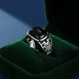 Bague Homme Obsidienne Rectangulaire Argent Massif 925 - Biloria