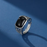 Bague Homme Obsidienne Rectangulaire Argent Massif 925 - Biloria