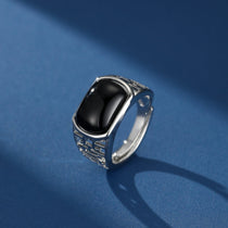 Bague Homme Obsidienne Rectangulaire Argent Massif 925 - Biloria
