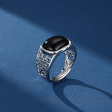 Bague Homme Obsidienne Rectangulaire Argent Massif 925 - Biloria
