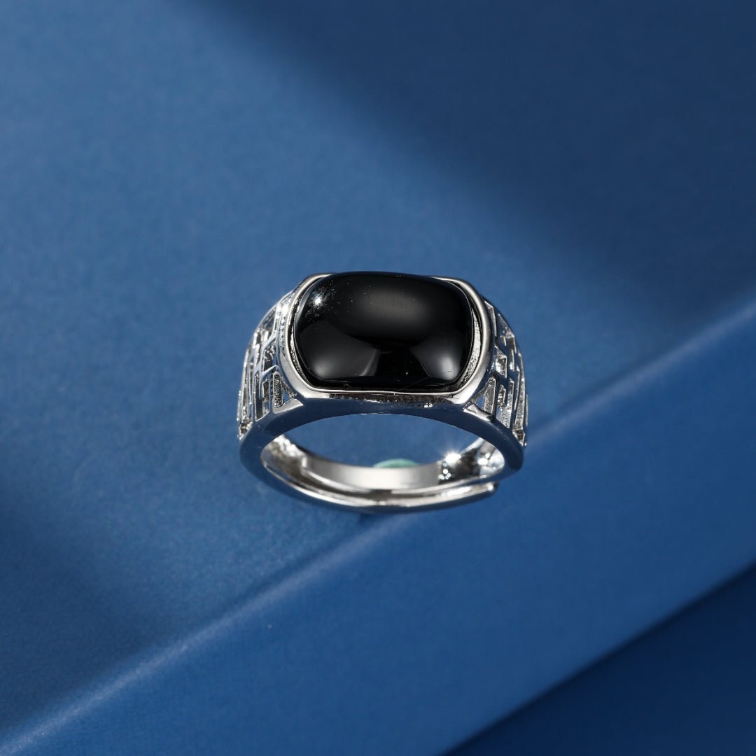 Bague Homme Obsidienne Rectangulaire Argent Massif 925 - Biloria