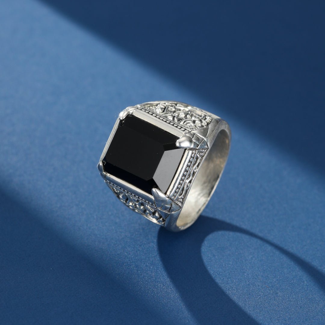Bague Homme Obsidienne Sceau Royal Argent 925 - Biloria