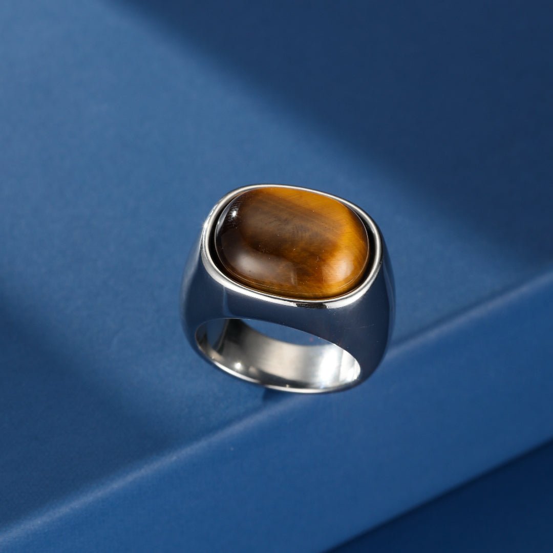 Bague Homme Œil de Tigre Acier Inoxydable - Biloria