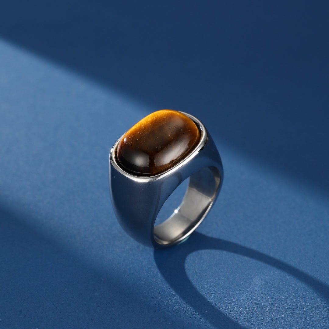 Bague Homme Œil de Tigre Acier Inoxydable - Biloria