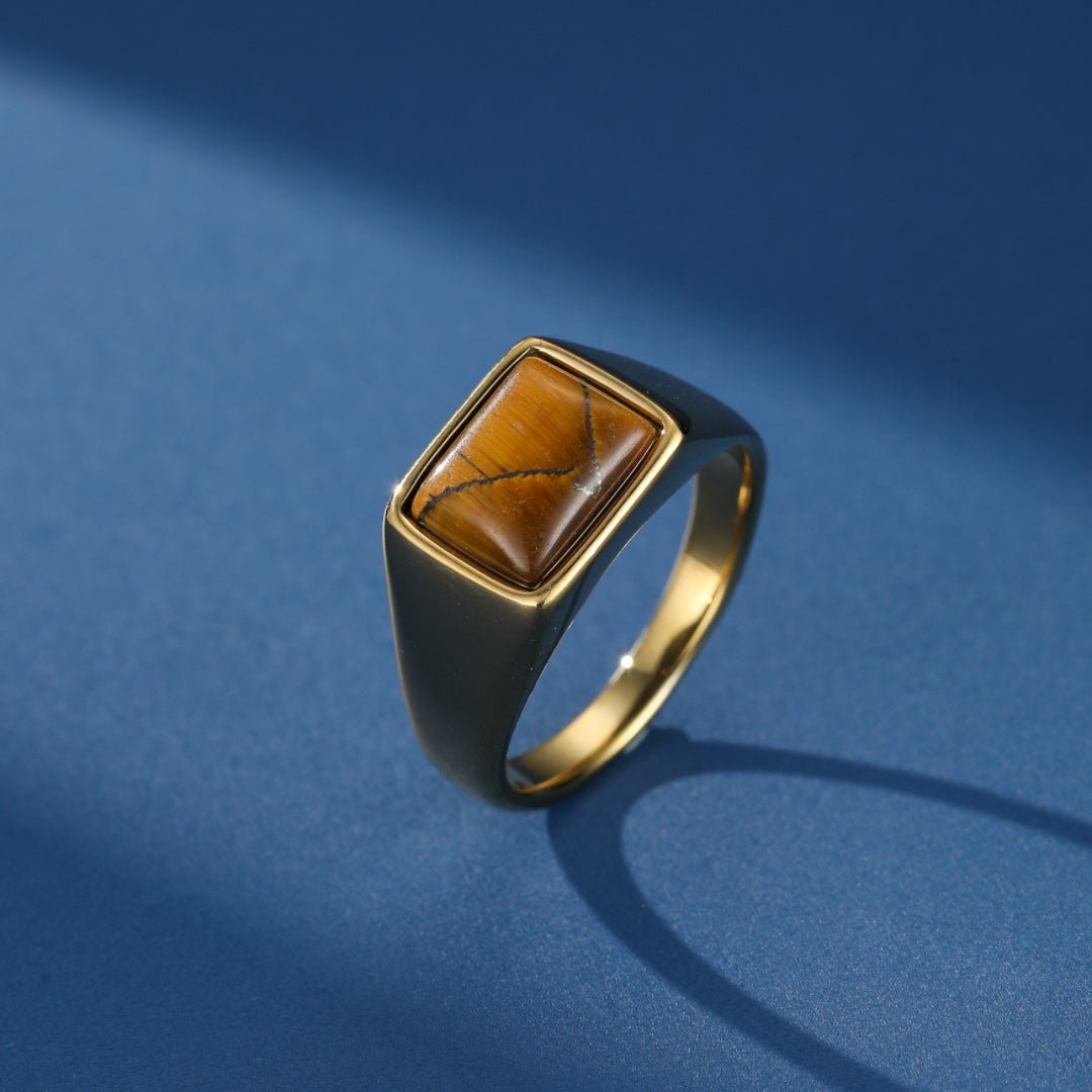 Bague Homme Œil de Tigre – Design Géométrique en Acier - Biloria