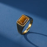 Bague Homme Œil de Tigre – Design Géométrique en Acier - Biloria