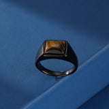 Bague Homme Œil de Tigre – Design Géométrique en Acier - Biloria