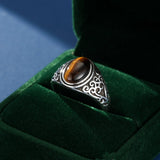 Bague Homme Œil de Tigre Laiton Gravée – Bijou Ajustable - Biloria