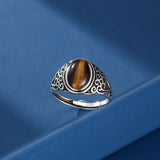 Bague Homme Œil de Tigre Laiton Gravée – Bijou Ajustable - Biloria