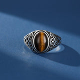 Bague Homme Œil de Tigre Laiton Gravée – Bijou Ajustable - Biloria