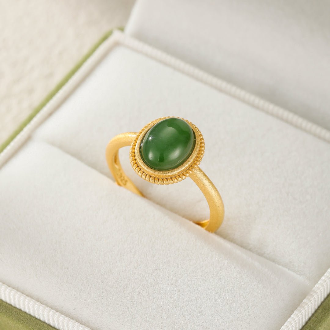 Bague Jade Ajustable Argent Plaqué Or | Symbolisme Renouveau - Biloria