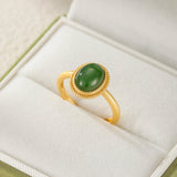 Bague Jade Ajustable Argent Plaqué Or | Symbolisme Renouveau - Biloria