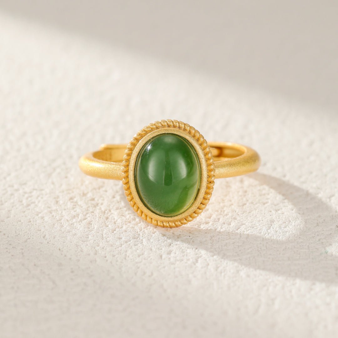 Bague Jade Ajustable Argent Plaqué Or | Symbolisme Renouveau - Biloria