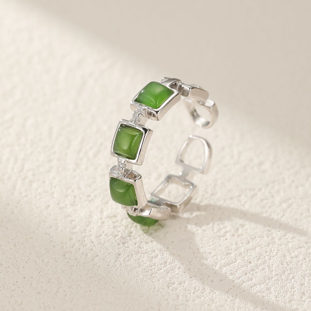 Bague Jade Ajustable offrir Paix Intérieure Argent Plaqué Or - Biloria