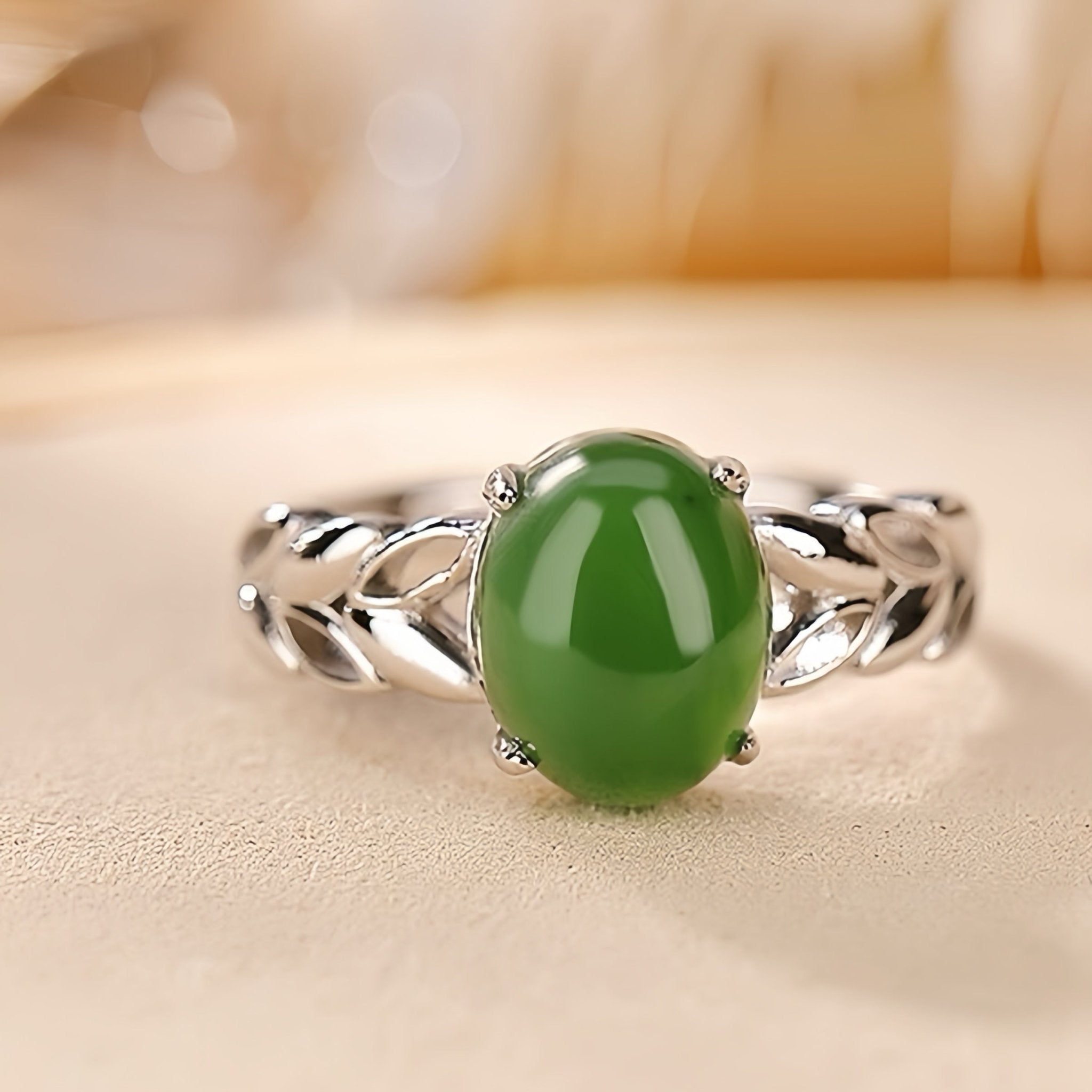 Bague Jade avec Pierre Naturelle en Argent Plaqué Or - Biloria