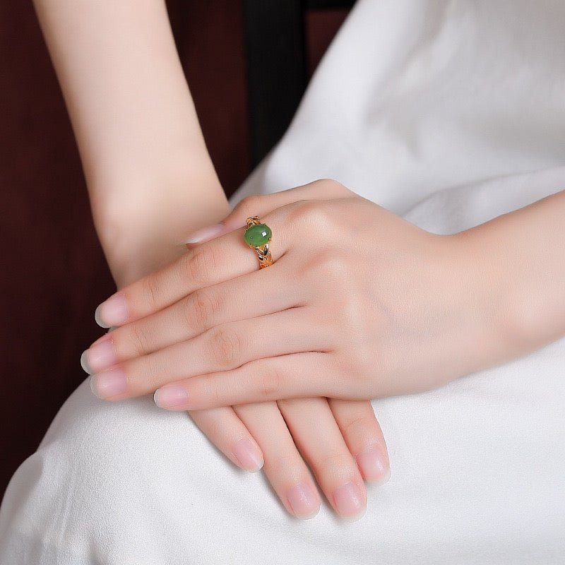Bague Jade avec Pierre Naturelle en Argent Plaqué Or - Biloria