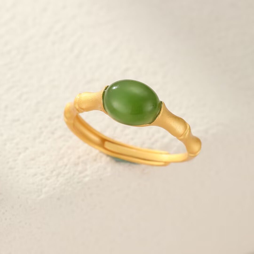 Bague Jade Bambou Argent Plaqué Or – Harmonie et Sérénité - Biloria