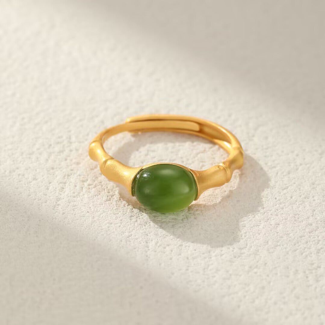 Bague Jade Bambou Argent Plaqué Or – Harmonie et Sérénité - Biloria