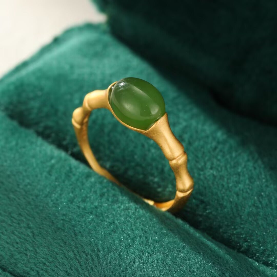 Bague Jade Bambou Argent Plaqué Or – Harmonie et Sérénité - Biloria