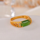 Bague Jade et Zircon en Argent Plaqué Or, Bijou Ajustable - Biloria