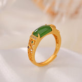 Bague Jade et Zircon en Argent Plaqué Or, Bijou Ajustable - Biloria