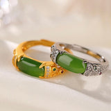 Bague Jade et Zircon en Argent Plaqué Or, Bijou Ajustable - Biloria