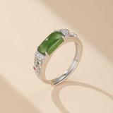 Bague Jade et Zircon en Argent Plaqué Or, Bijou Ajustable - Biloria