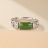 Bague Jade et Zircon en Argent Plaqué Or, Bijou Ajustable - Biloria