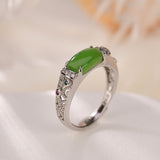 Bague Jade et Zircon en Argent Plaqué Or, Bijou Ajustable - Biloria
