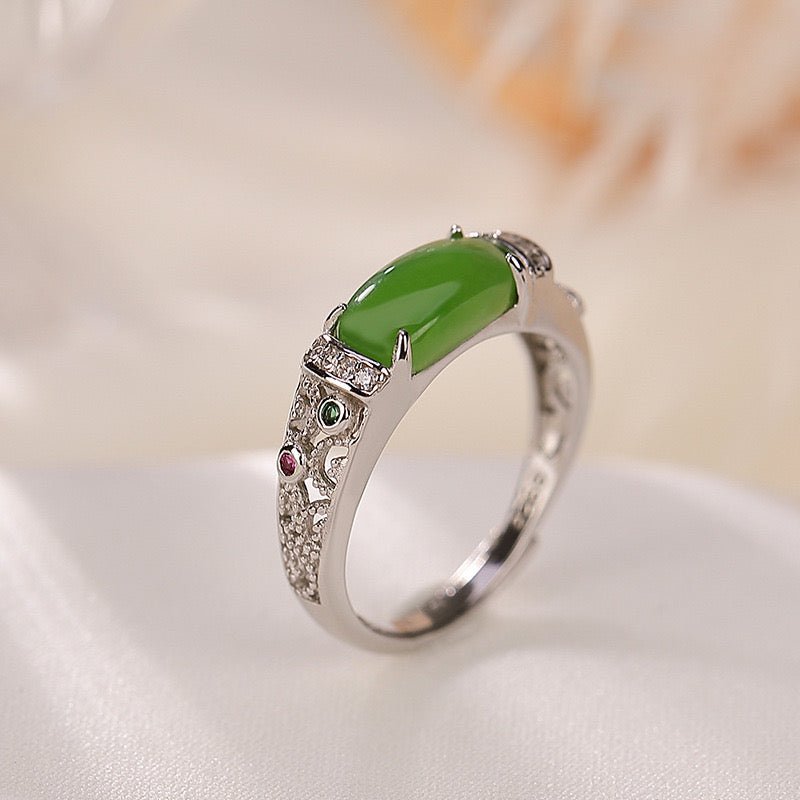 Bague Jade et Zircon en Argent Plaqué Or, Bijou Ajustable - Biloria