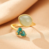 Bague Jade Néphrite Goutte et Gourde – Argent Plaqué Or Ajustable - Biloria