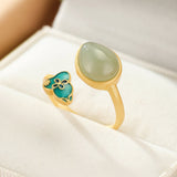 Bague Jade Néphrite Goutte et Gourde – Argent Plaqué Or Ajustable - Biloria