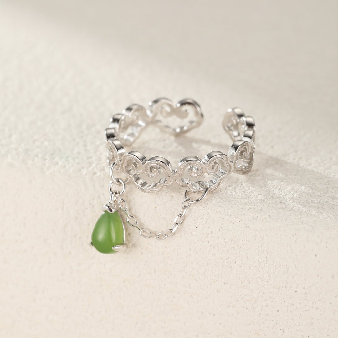 Bague Jade Nuage du Bonheur Argent Plaqué Or Ajustable - Biloria