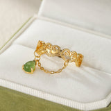 Bague Jade Nuage du Bonheur Argent Plaqué Or Ajustable - Biloria
