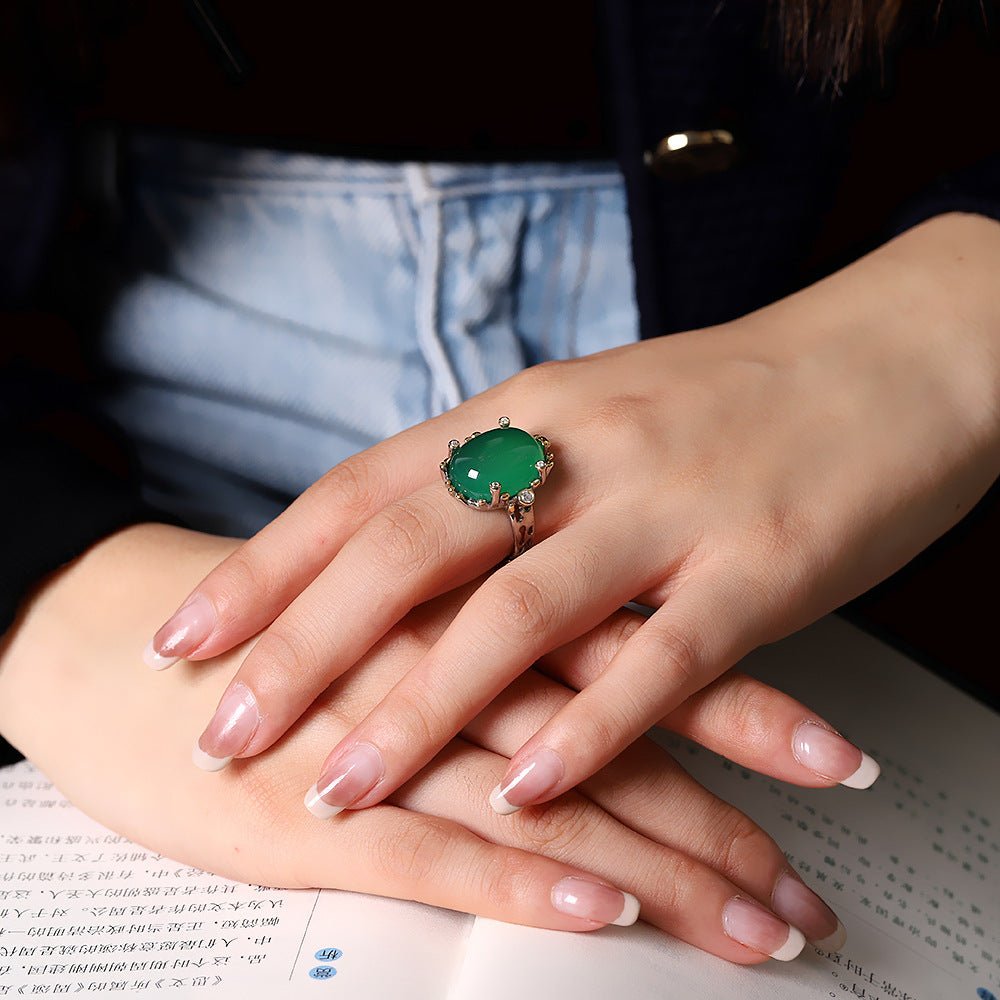 Bague Jade Ovale Argent 925 Ajustable Harmonie - Biloria
