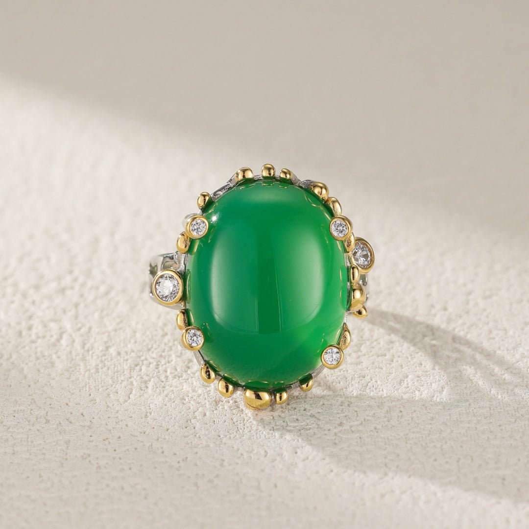 Bague Jade Ovale Argent 925 Ajustable Harmonie - Biloria