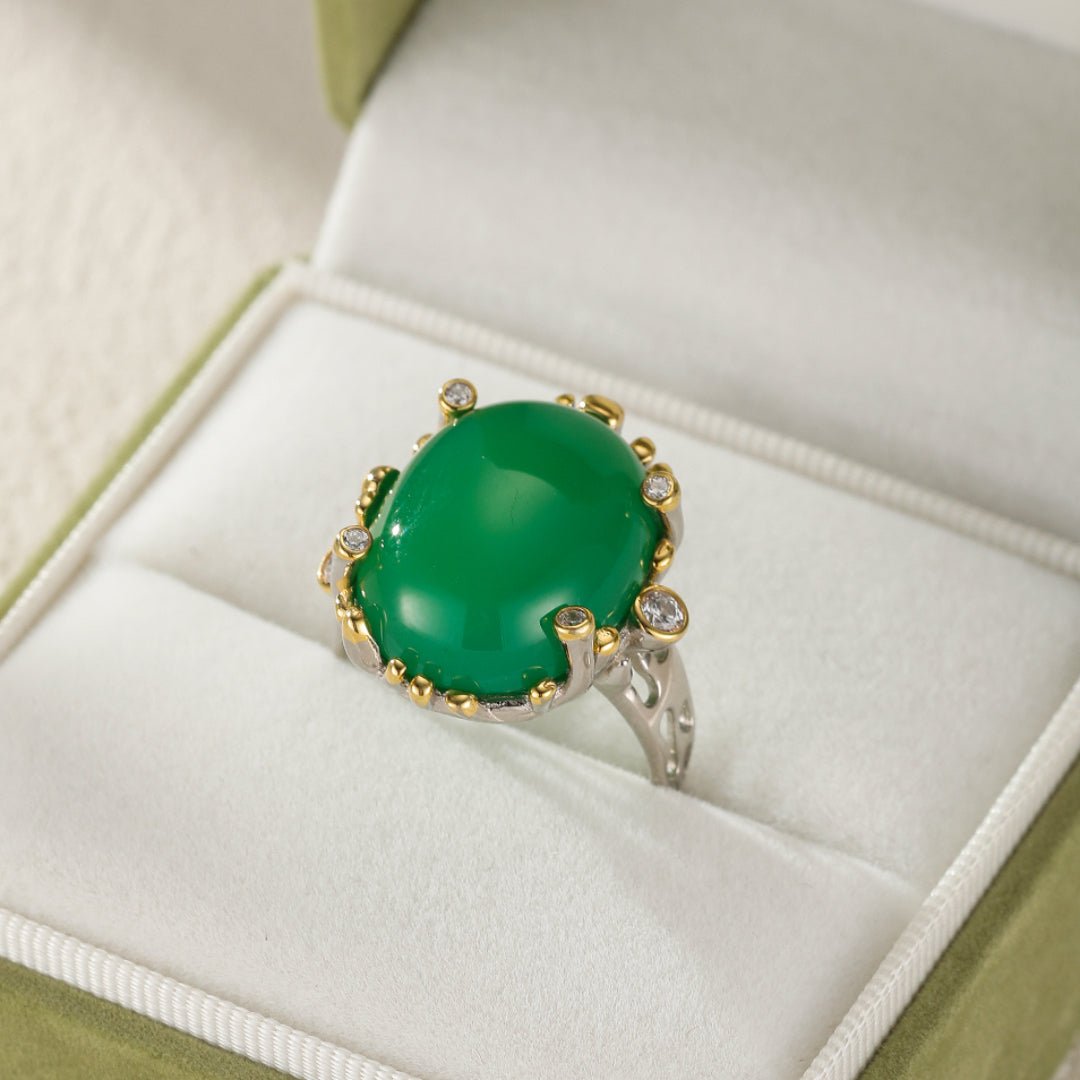 Bague Jade Ovale Argent 925 Ajustable Harmonie - Biloria