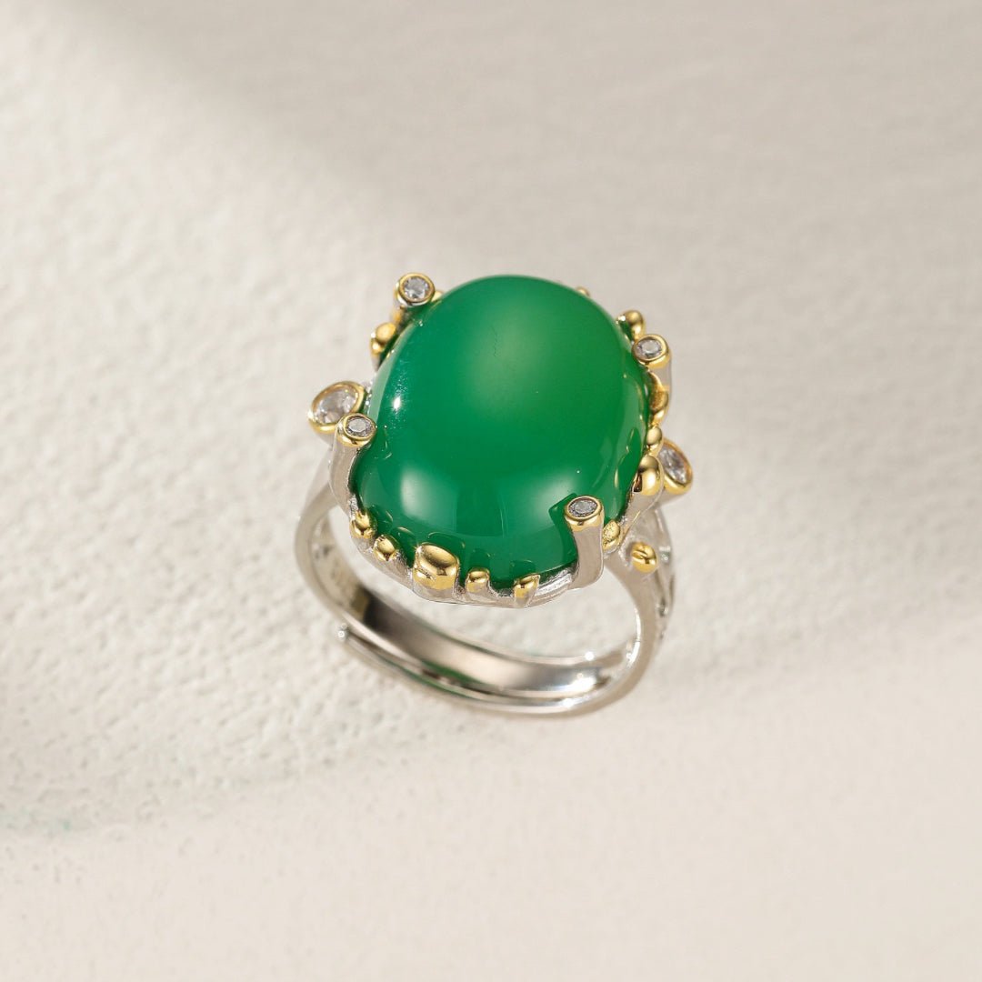 Bague Jade Ovale Argent 925 Ajustable Harmonie - Biloria