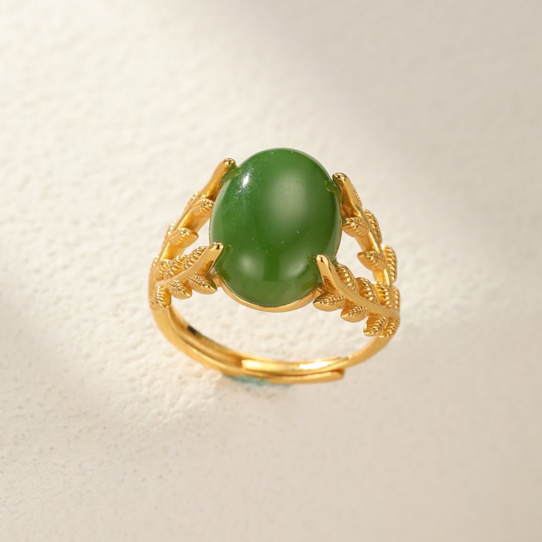 Bague Jade Reine de Jade Argent Plaqué Or Féminin - Biloria