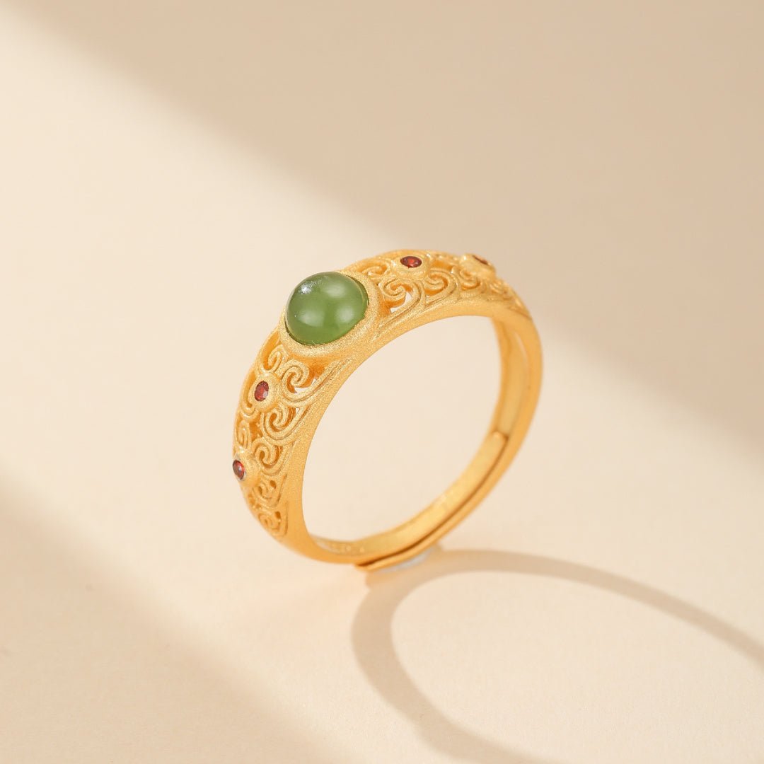 Bague Jade Véritable Argent Plaqué Or | Bijou Harmonie et Protection - Biloria