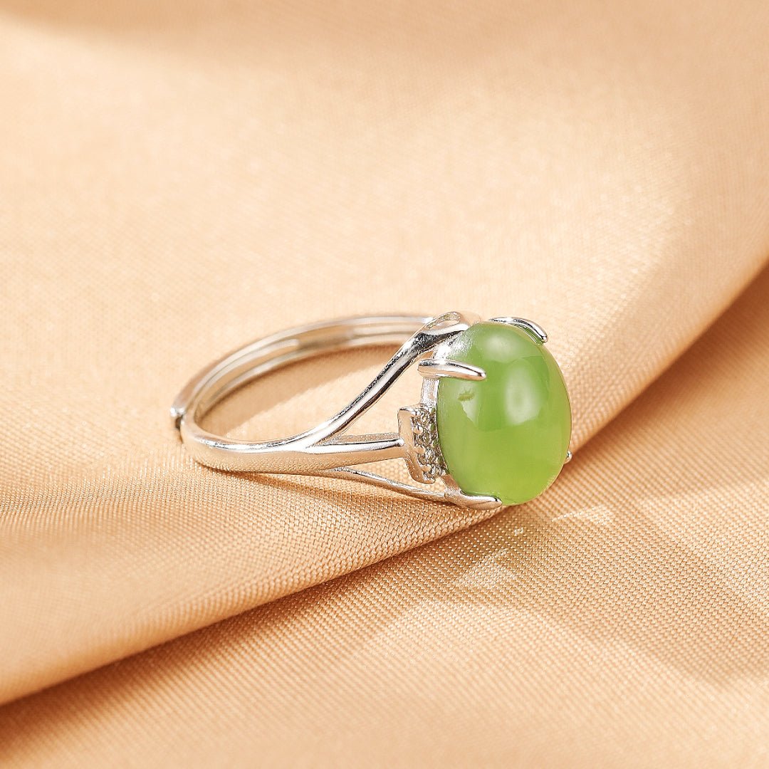 Bague Jade Vert Argent 925 Ajustable - Pierre Naturelle - Biloria