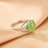 Bague Jade Vert Argent 925 Ajustable - Pierre Naturelle - Biloria