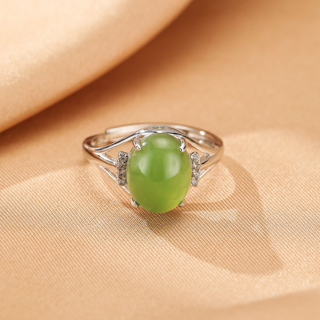 Bague Jade Vert Argent 925 Ajustable - Pierre Naturelle - Biloria