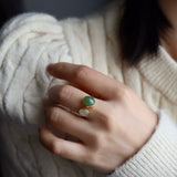 Bague Jade Vert Blanc en Argent Plaqué Or - Harmonie et Protection - Biloria